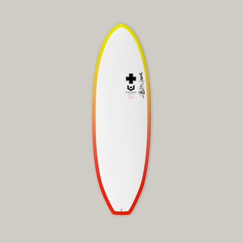 Surf Prescriptions Deadly Flying Turtle deck surfboard image. Funboard groveler built with the best surf tech - varial foam surfboard blank and vacuum bag Infused glass.