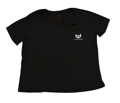 Women's surf clothing, varial surf technology super soft pocket t-shirt. Super soft t-shirt with varial surf logo. 