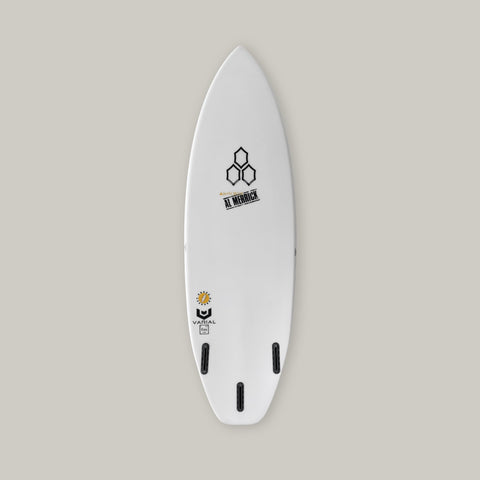 5'8" x 19 1/4" x 2 3/8", 27.9L Varial Foam core and Infused Glass for a long lasting, highly responsive board Polyester Resin Shortened rail to create a curvier outline, especially through the tail area Both the entry and exit rockers are lowered to increase paddle and planing speeds to cover a broader range of conditions Single concave under the front foot acts as a gas pedal Generous double concave through the fins provides rail-to-rail ease and plenty of lift in smaller conditions