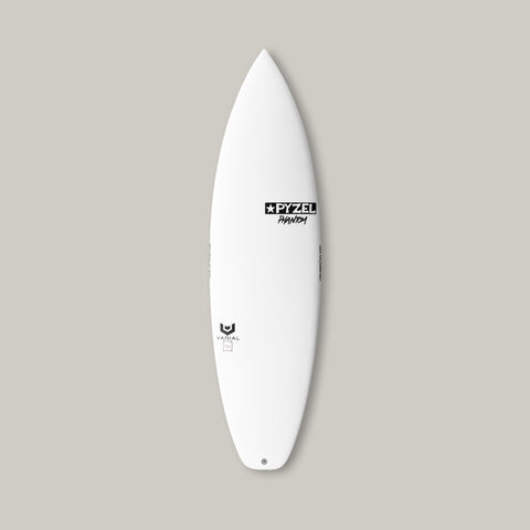 5'7" x 19" x 2 3/8" 26.7L Varial Foam core and Infused Glass for a long lasting, highly responsive board Polyester Resin The Phantom is squashed down, souped up, with added volume Added width in the tail and nose create a more parallel, fuller outline that helps keep speed up through slower sections and tight turns Great for your everyday sessions in less than epic conditions Rails are full but not chunky, giving you more floatation and speed Standard Glass: 4 + 4oz deck, 4oz bottom 3-Fin, Futures Black
