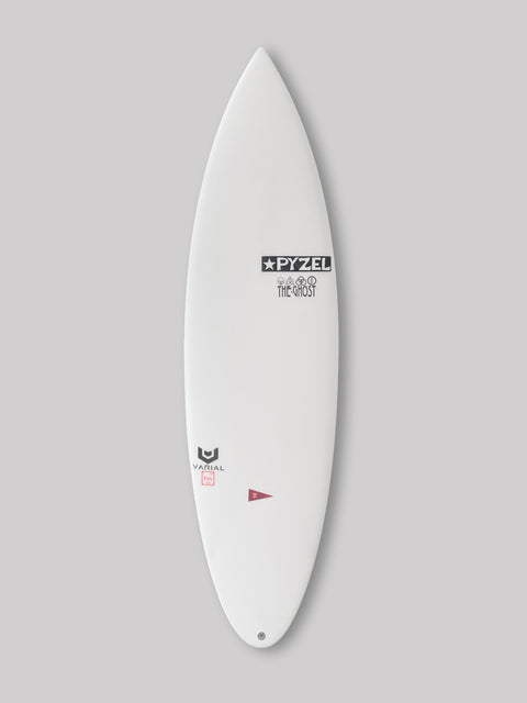 Ghost 5'10" x 19" x 2 7/16" 27.2L  Varial Foam core and Infused Glass for a long lasting, highly responsive board Polyester Resin A super versatile board and one of JJF's favorites for all kinds of waves Wide point slightly past middle, but nose and tail are pulled in to fit tighter curves. Thickness is also pushed forward, which helps with getting you into waves easily Tail and rails thinned out to help hold through barrels and turns at speed Standard Glass: 4 + 4oz deck, 4oz bottom  3-Fin, Futures White