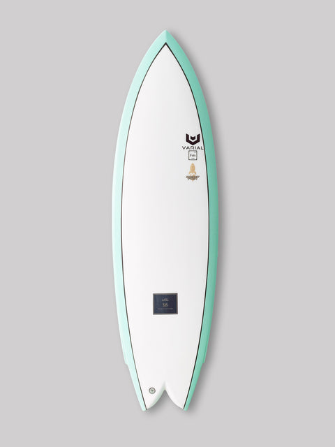 Varial Foam core and Infused Glass for a long lasting, highly responsive board Modern retro performance twin fin is an easy to ride, loose and fast take on the late 70s design. Great for beach breaks and draining point breaks. Flattish deck meets a beveled rail to have the best of both worlds in the volume on the deck, but not on the rails. double barrel concave and twin channels.