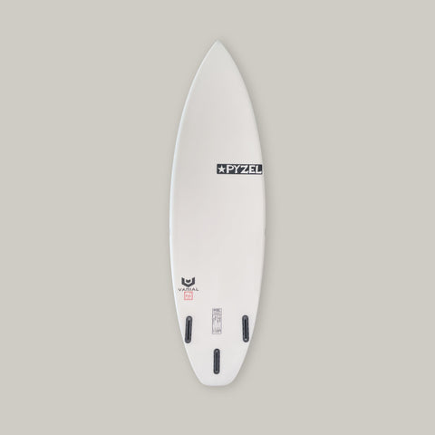 Shadow 5'11" x 18 7/8" x 2 3/8" 28L Varial Foam core and Infused Glass for a long lasting, highly responsive board Polyester resin The Shadow is designed to give the advantages of a wider, forward outlined board in a sleek, High Performance package. Standard Glass: 4 + 4oz deck, 4oz bottom 3-Fin Futures Black